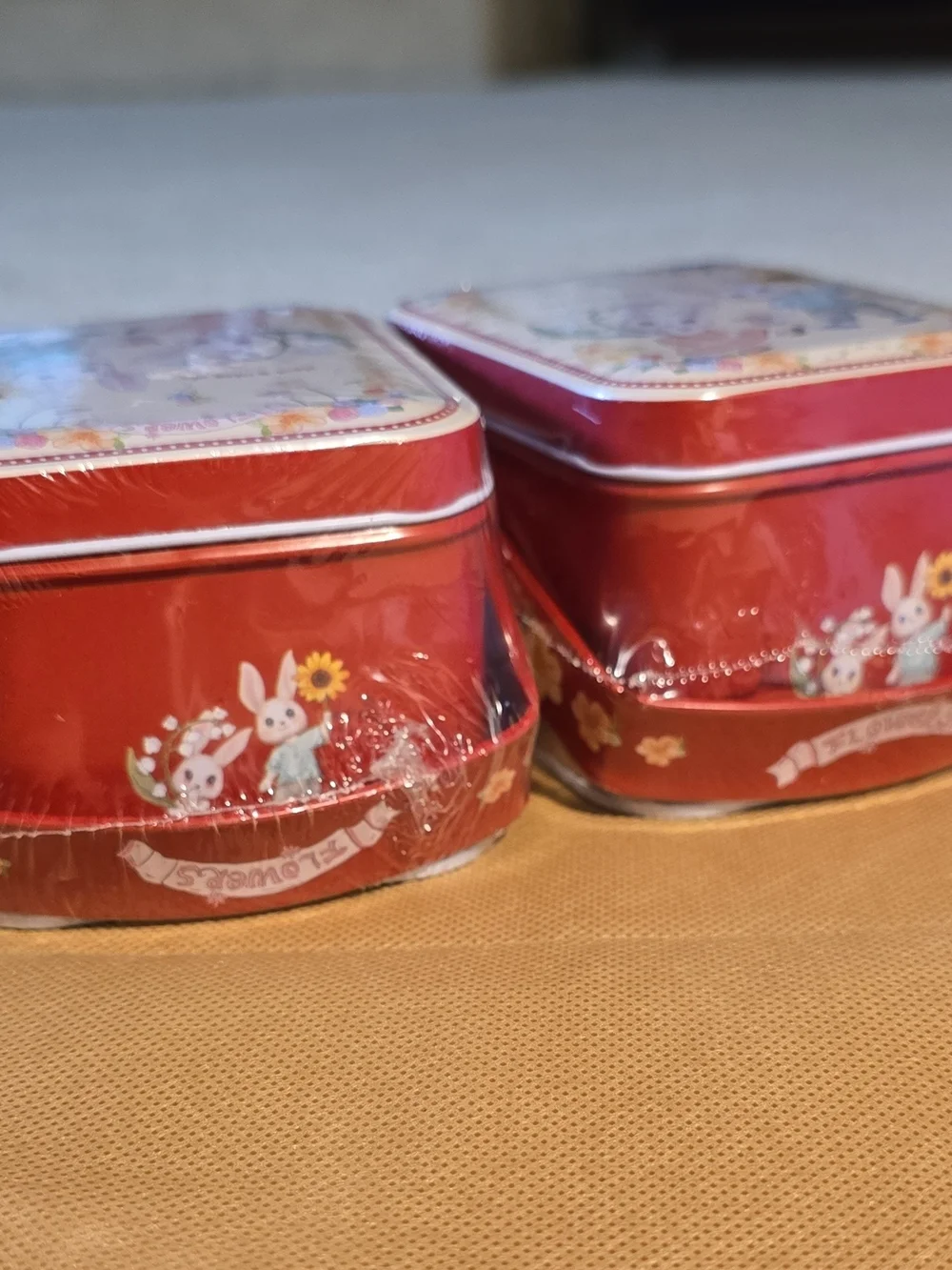 Red Bunny-Themed Metal Storage Tin for Kids